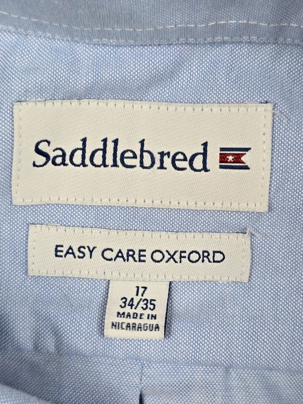 Saddlebred Mens Blue Long Sleeve Easy Care Oxford Shirt Size 17 34/35 - Picture 2 of 3